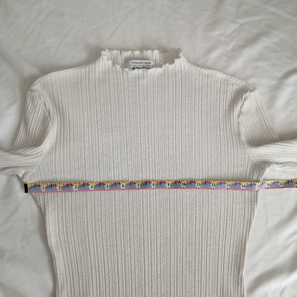 & Other Stories White Ribbed Top Elbow Sleeves Y2K Lettuce Hem 2 - Picture 13 of 16